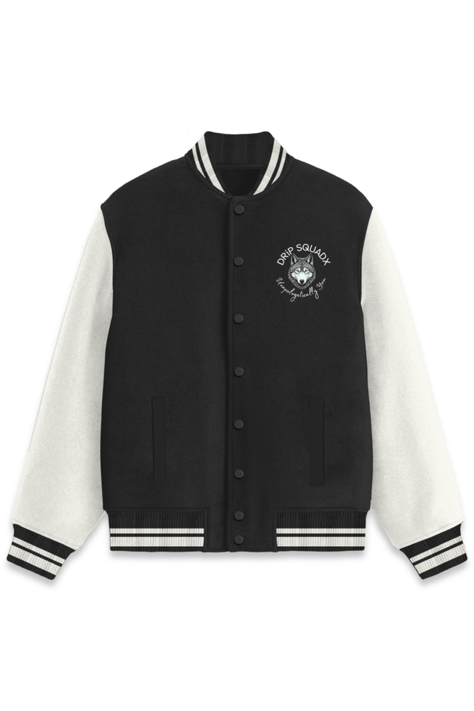 Unisex Unapologetic Me Varsity Jacket Black 300 GSM Premium cotton | Dripsquadx Bold, Fierce, and Timeless