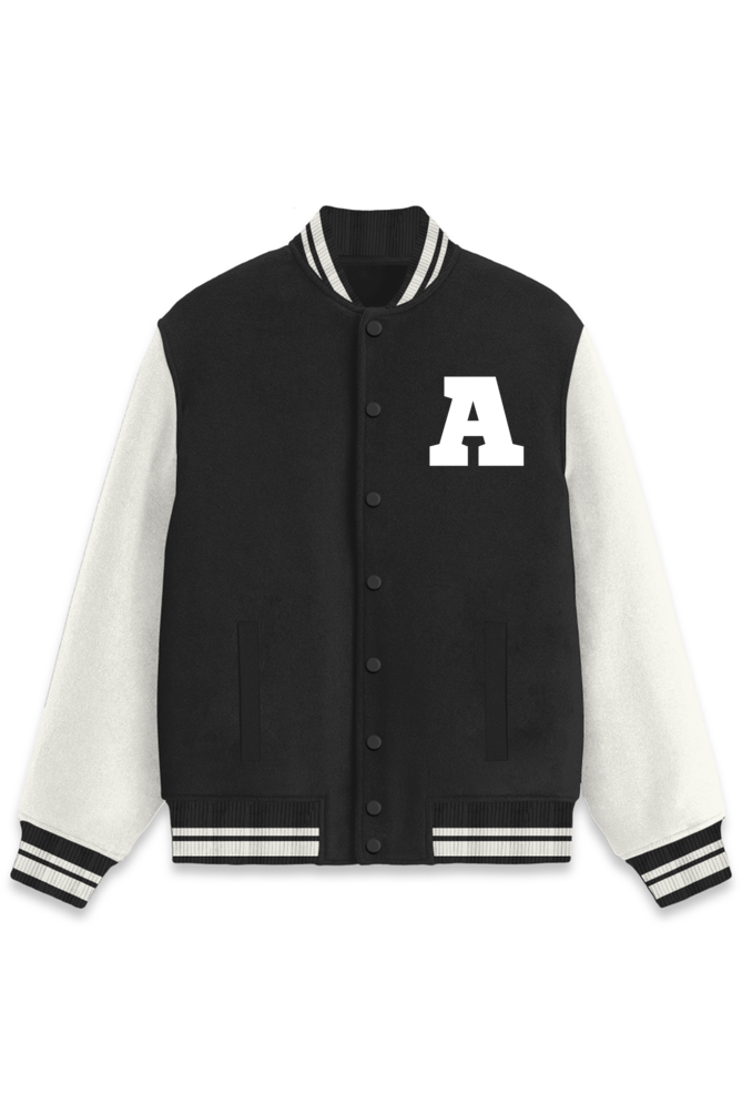 Unisex Letter A Varsity Jacket Black 300 GSM Premium cotton | Dripsquadx