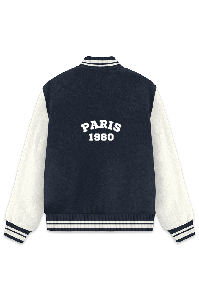 Unisex Paris 1980 Varsity Jacket Black 300 GSM Premium cotton | Dripsquadx