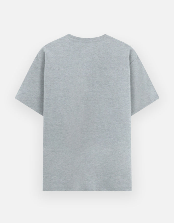 Grey Melange t-shirt with a cat eyes graphic design at Back  with word "Strength"