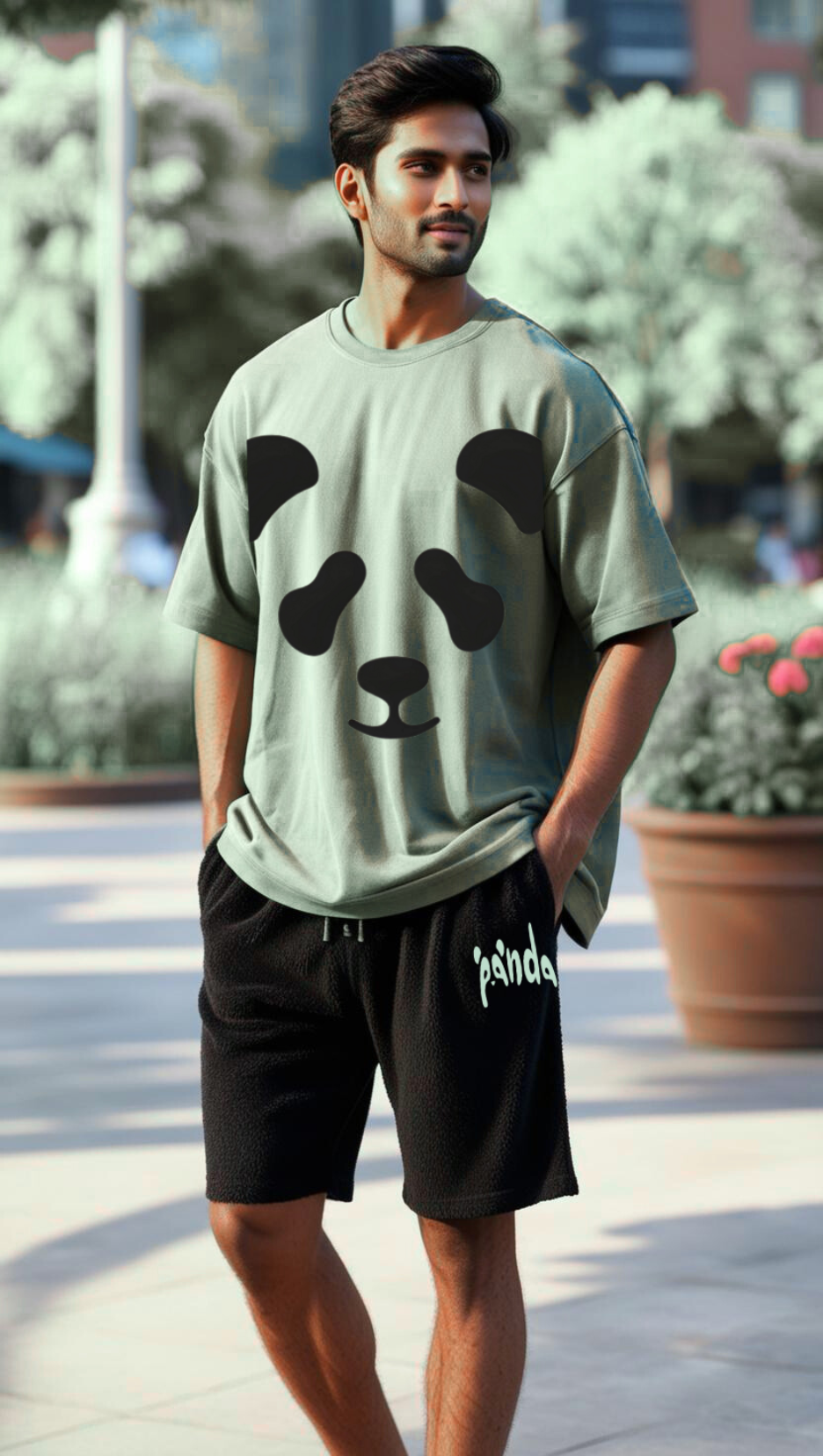 280 GSM cotton with Jade Black Combo Coord Set with Panda Design 