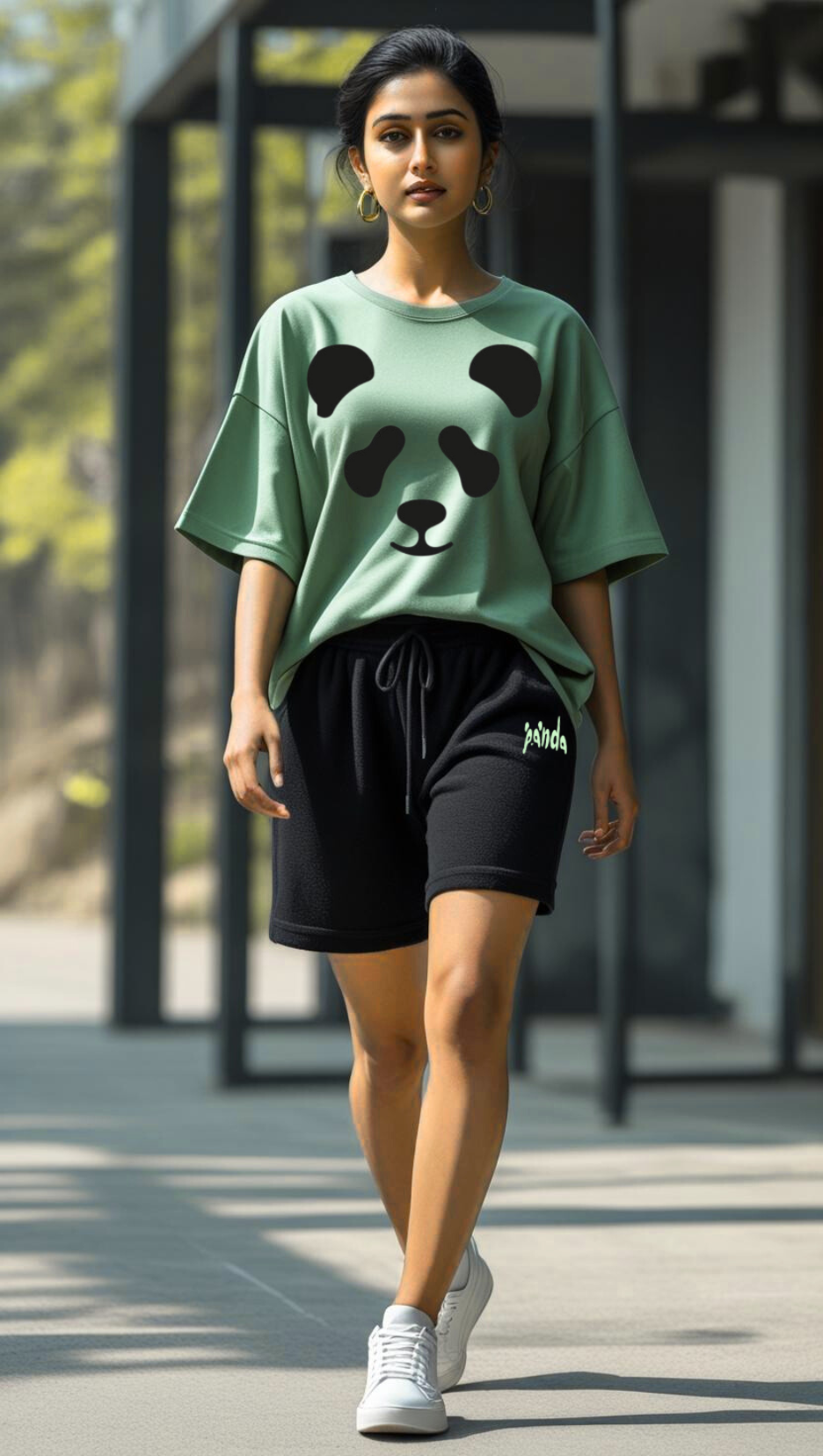 280 GSM cotton with Jade Black Combo Coord Set with Panda Design on Girl