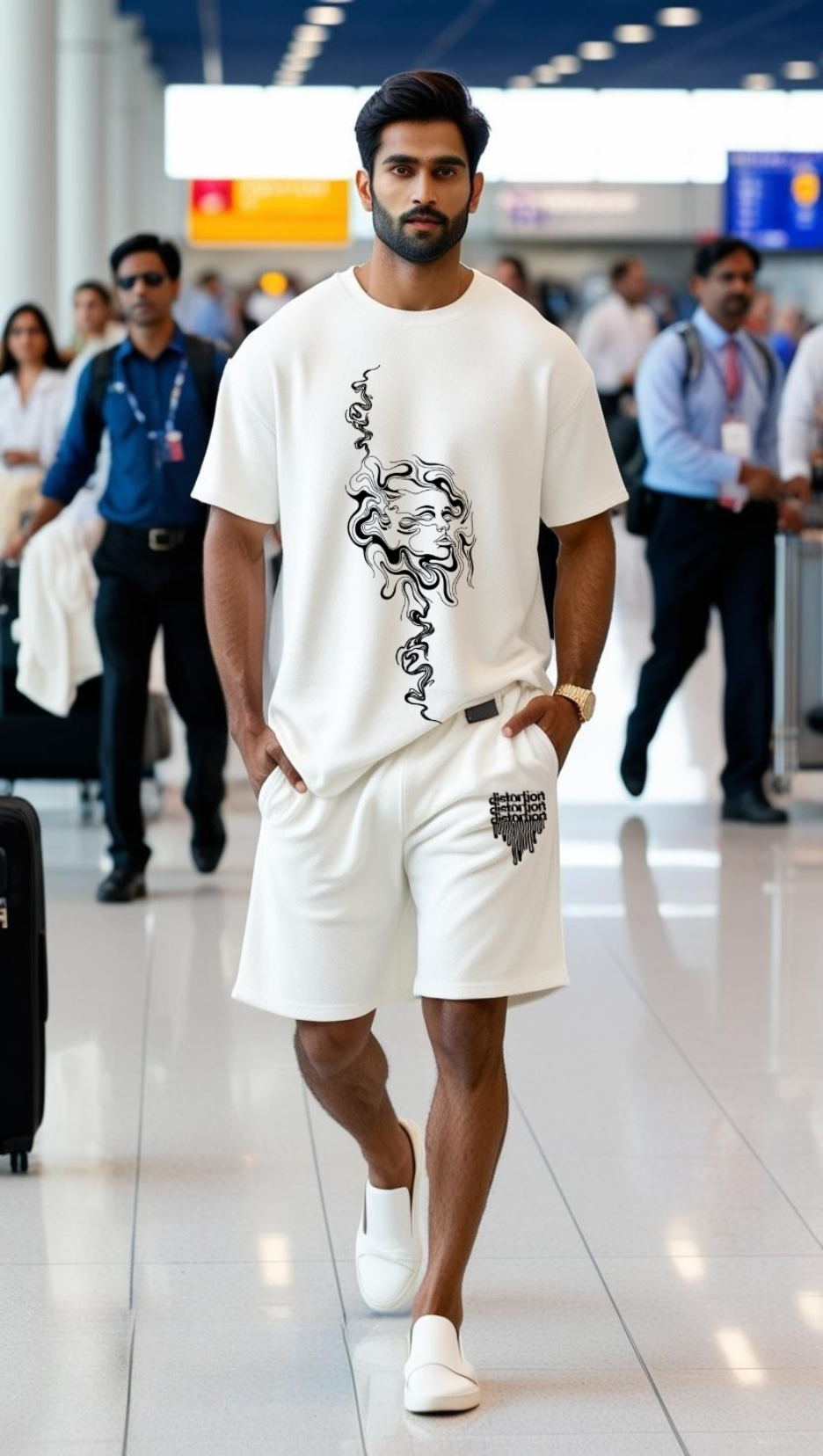280 GSM cotton with white Coord Set with Distortion Design 