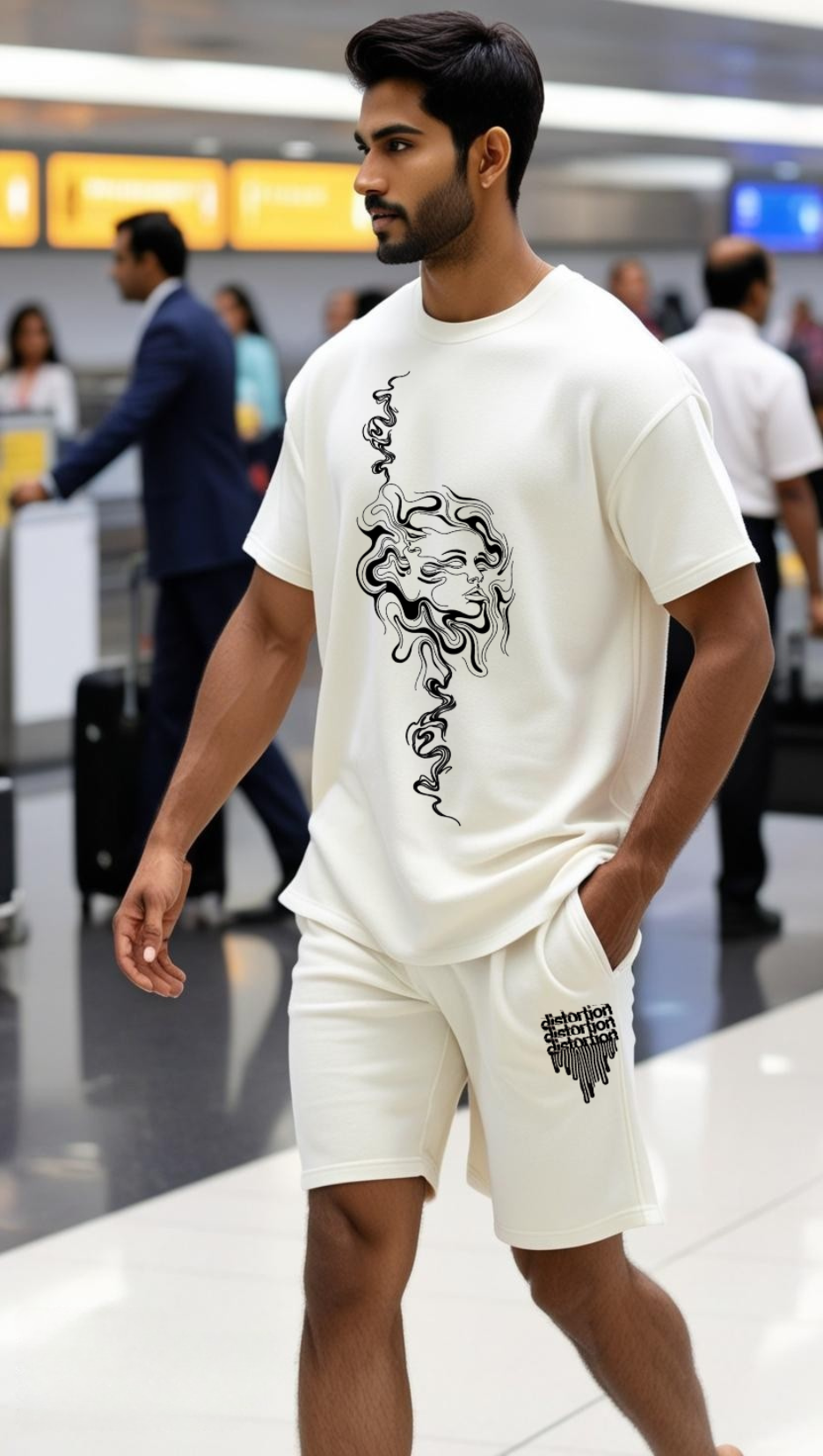 DripSquadx Unisex Premium French Terry Distortion White Co-ord Set