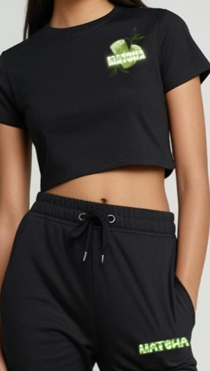 DripSquadx Unisex Matcha Cotton Crop Top Co-ord Set Black
