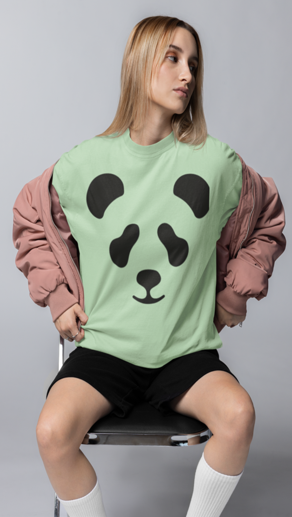 280 GSM cotton with Jade Black Combo Coord Set with Panda Design on Girl