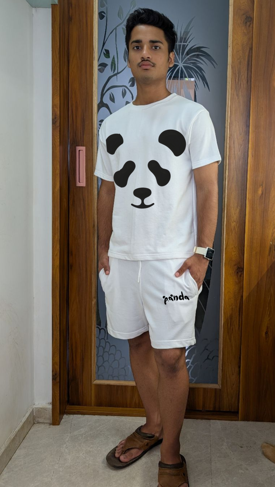 280 GSM cotton White Coord Set with Panda Design 