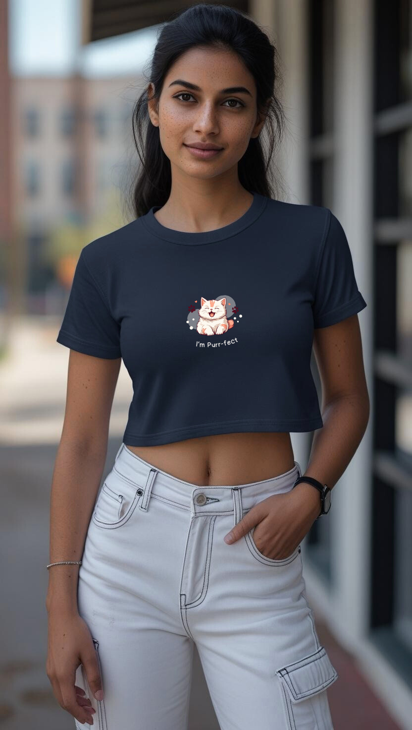 PurrFect Cat Premium Cotton Crop Top