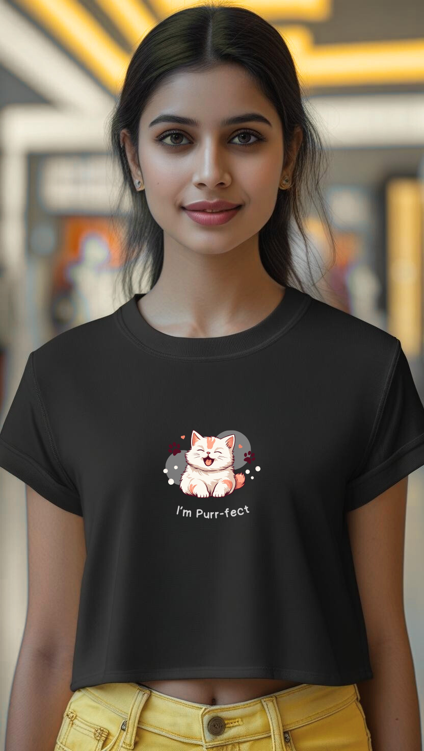 PurrFect Cat Premium Cotton Crop Top