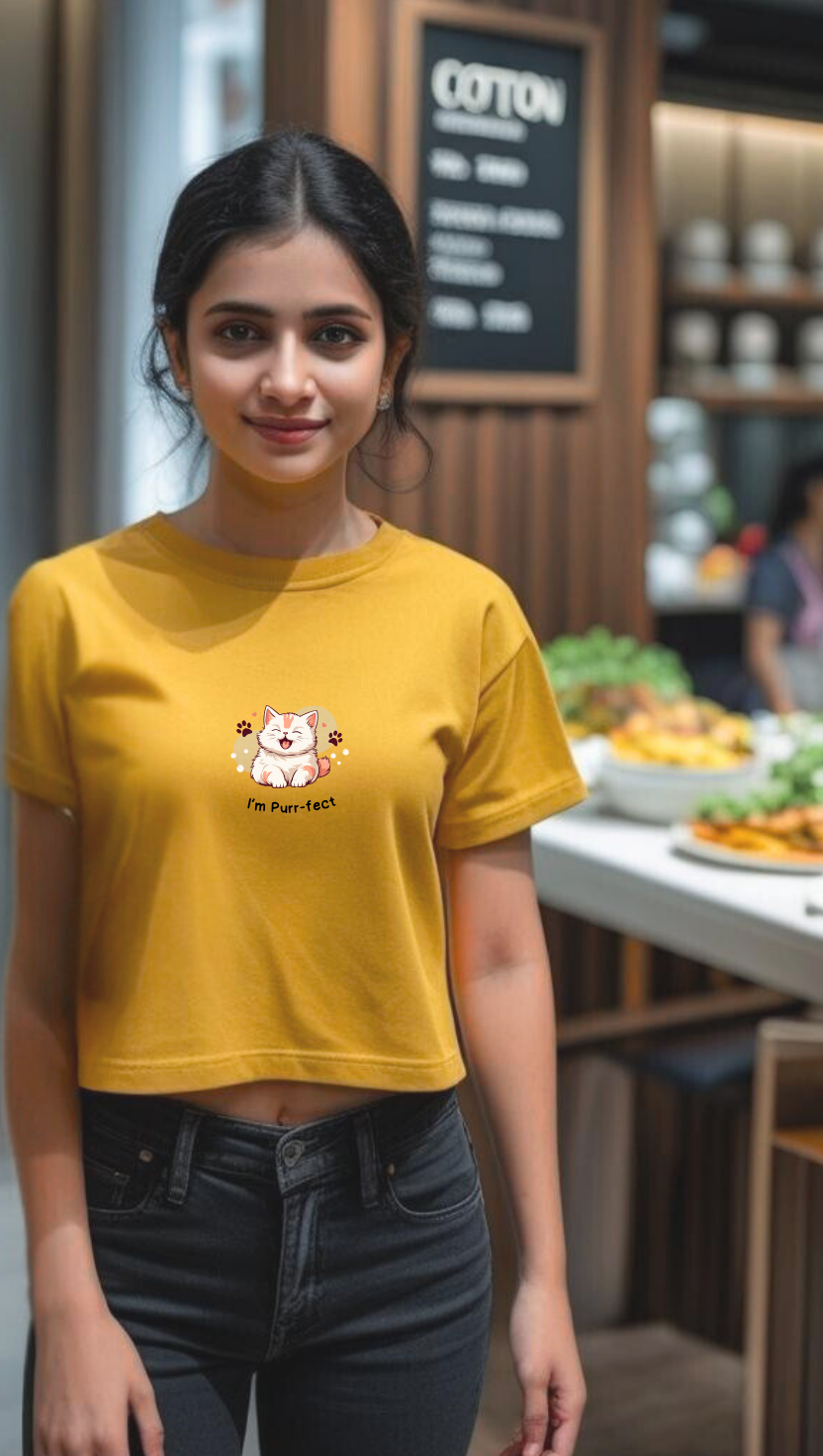 PurrFect Cat Premium Cotton Crop Top