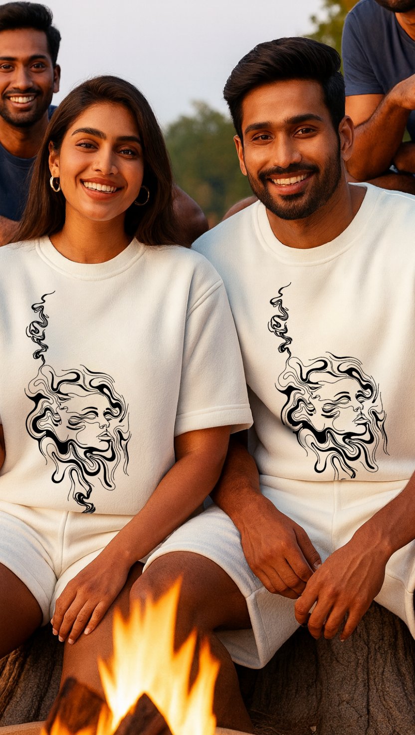 DripSquadx Unisex Premium French Terry Distortion White Co-ord Set