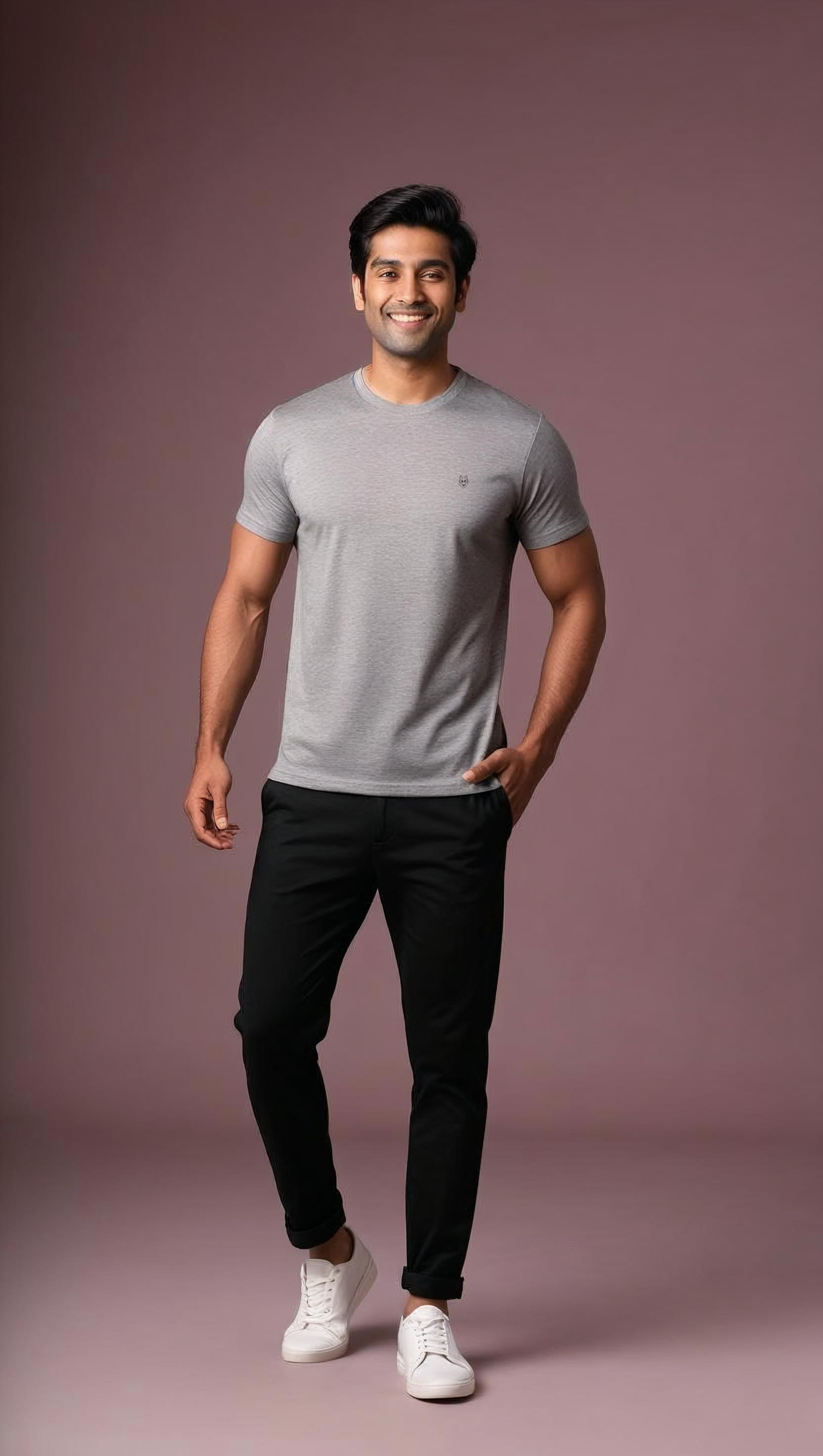 Grey Melange Solid  Tee | Eco Essential Drop – DripSquadX