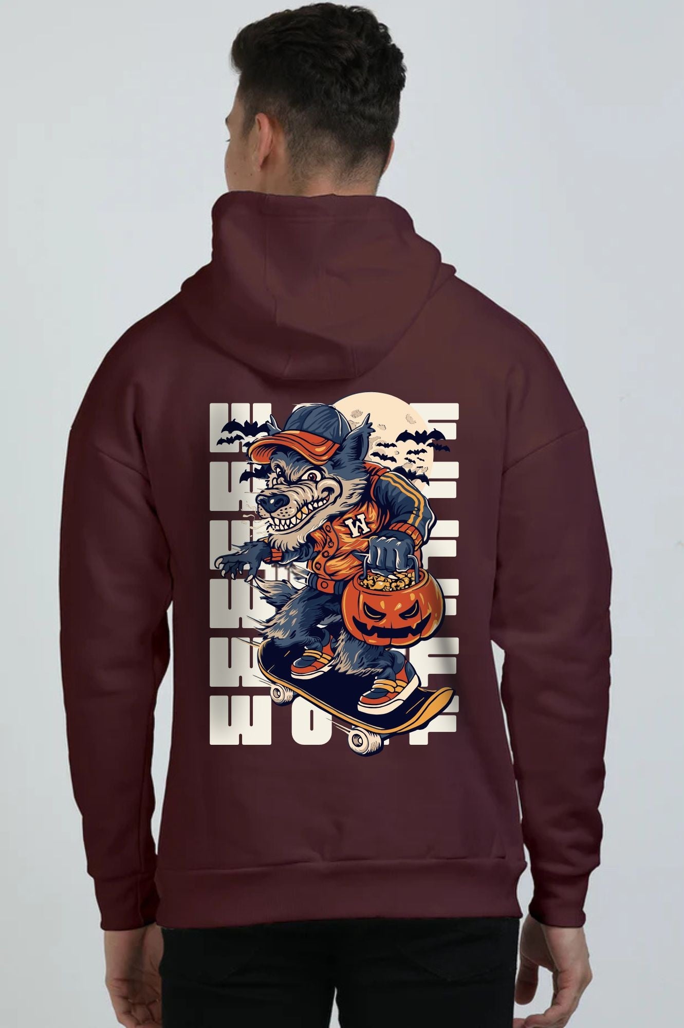 Oversized Wolf Hoodie Maroon N More 400 GSM Premium cotton | Dripsquadx