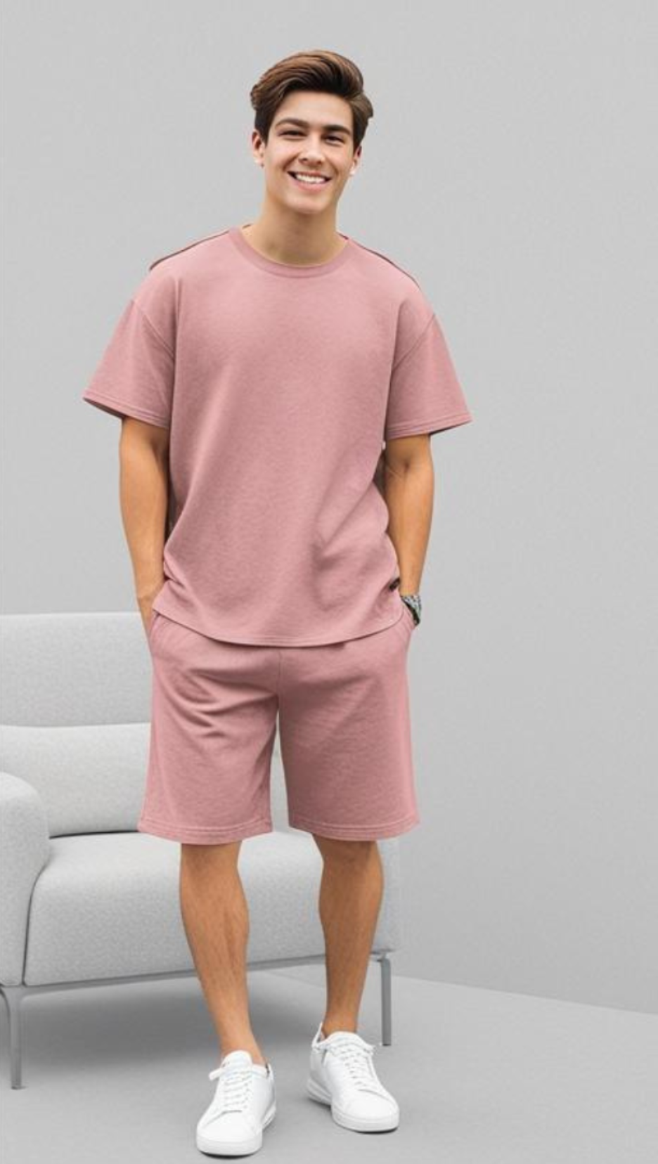 DripSquadx Unisex Premium French Terry Coral Blush Plain Co-ord Set