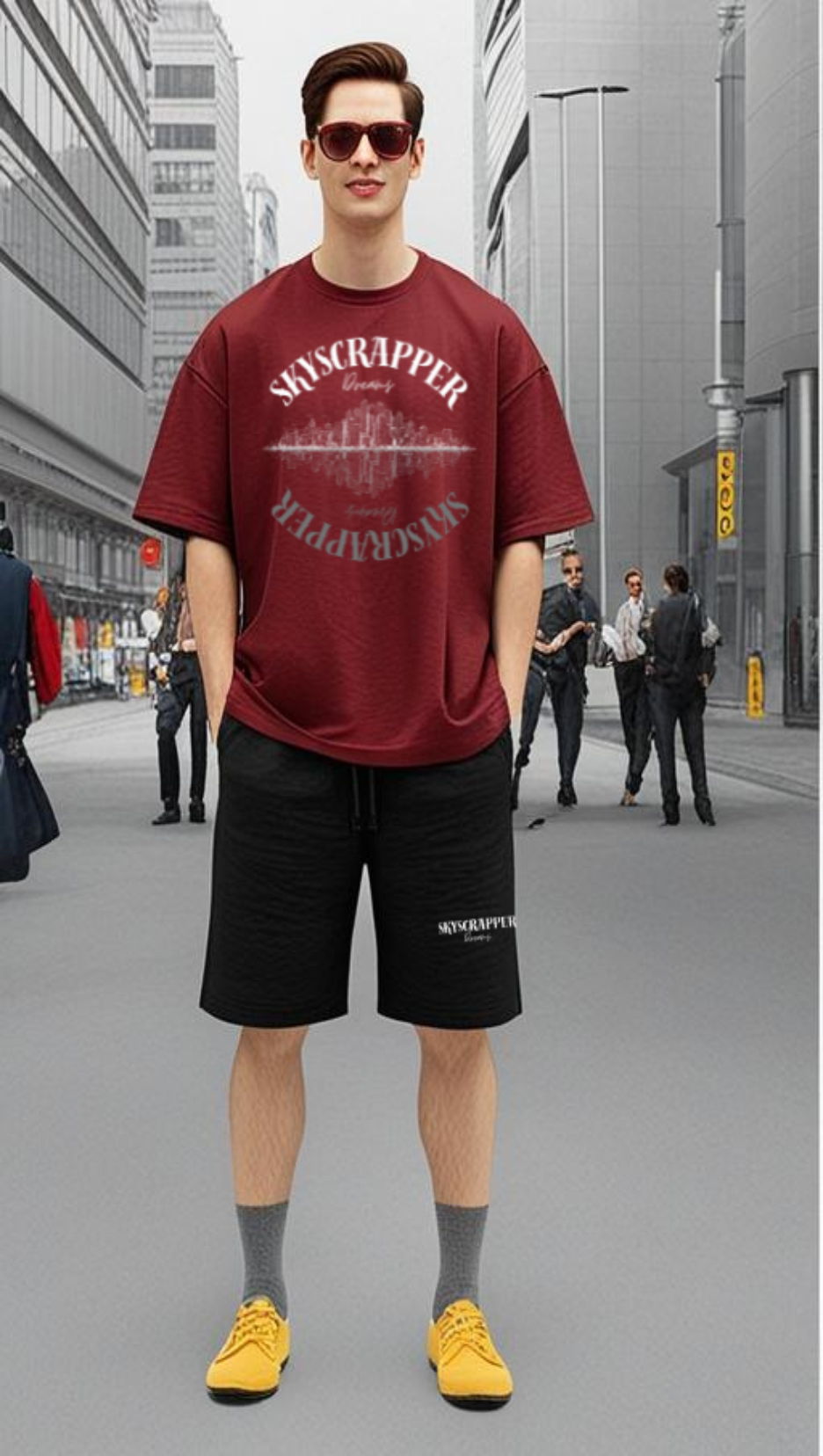 Drip SquadX Unisex Terry Oversize  Skyscrapper Maroon Co-ord Set