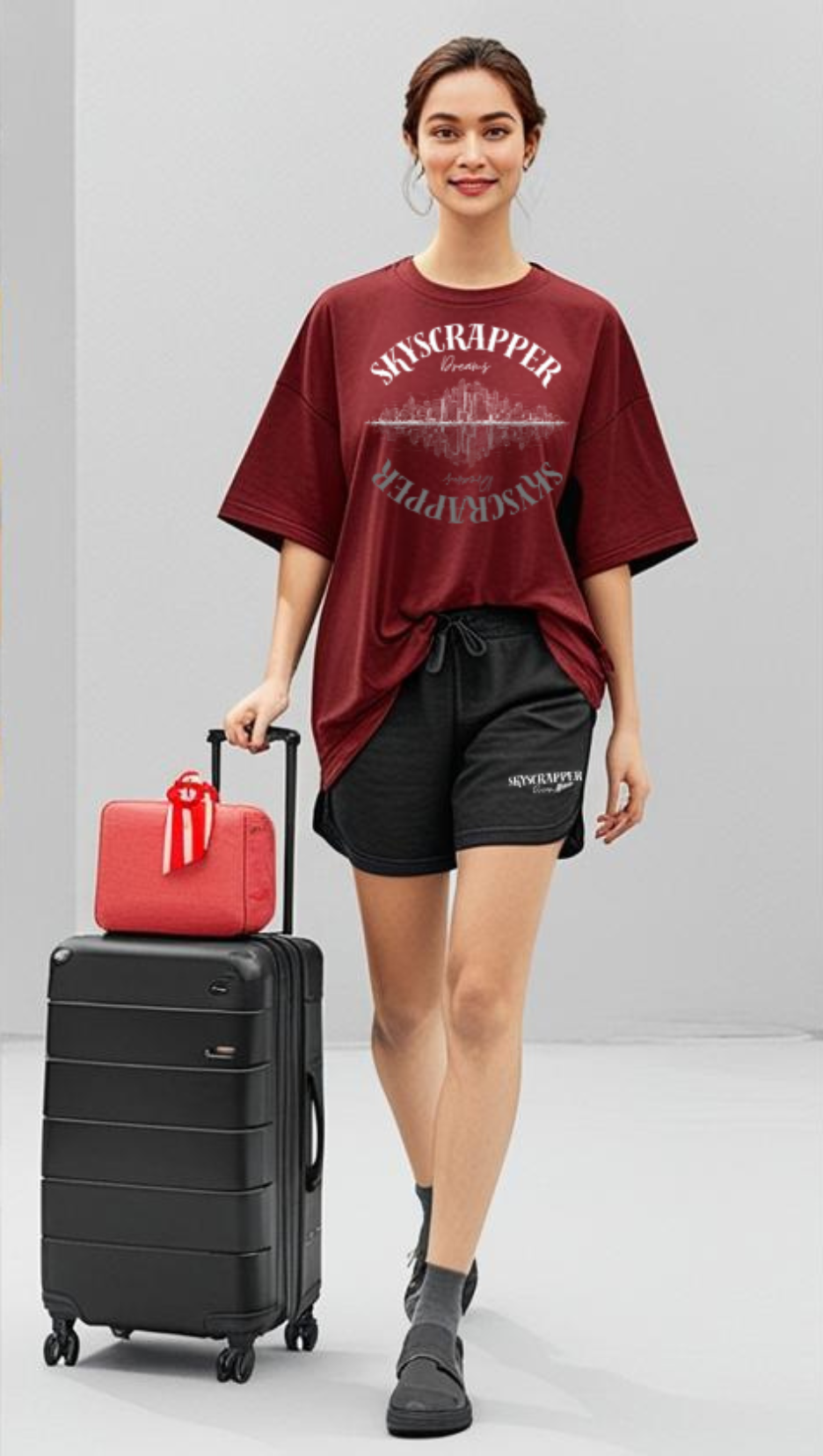 Drip SquadX Unisex Terry Oversize  Skyscrapper Maroon Co-ord Set