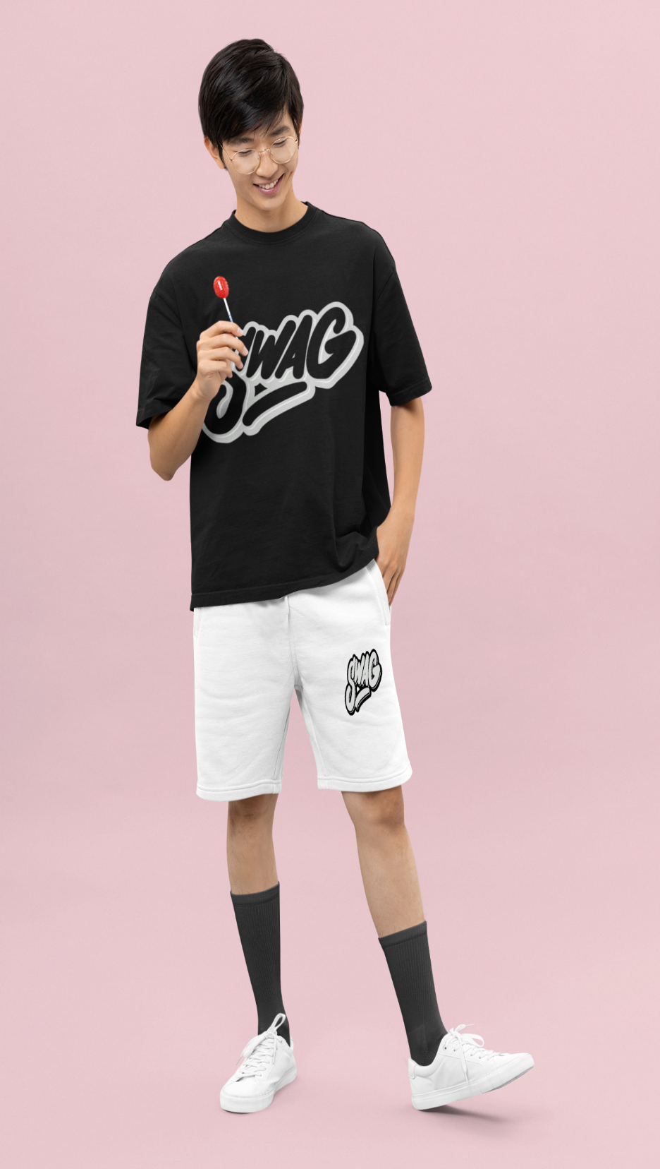 280 GSM cotton with Black white Combo Coord Set with Minimalist Swag Design 
