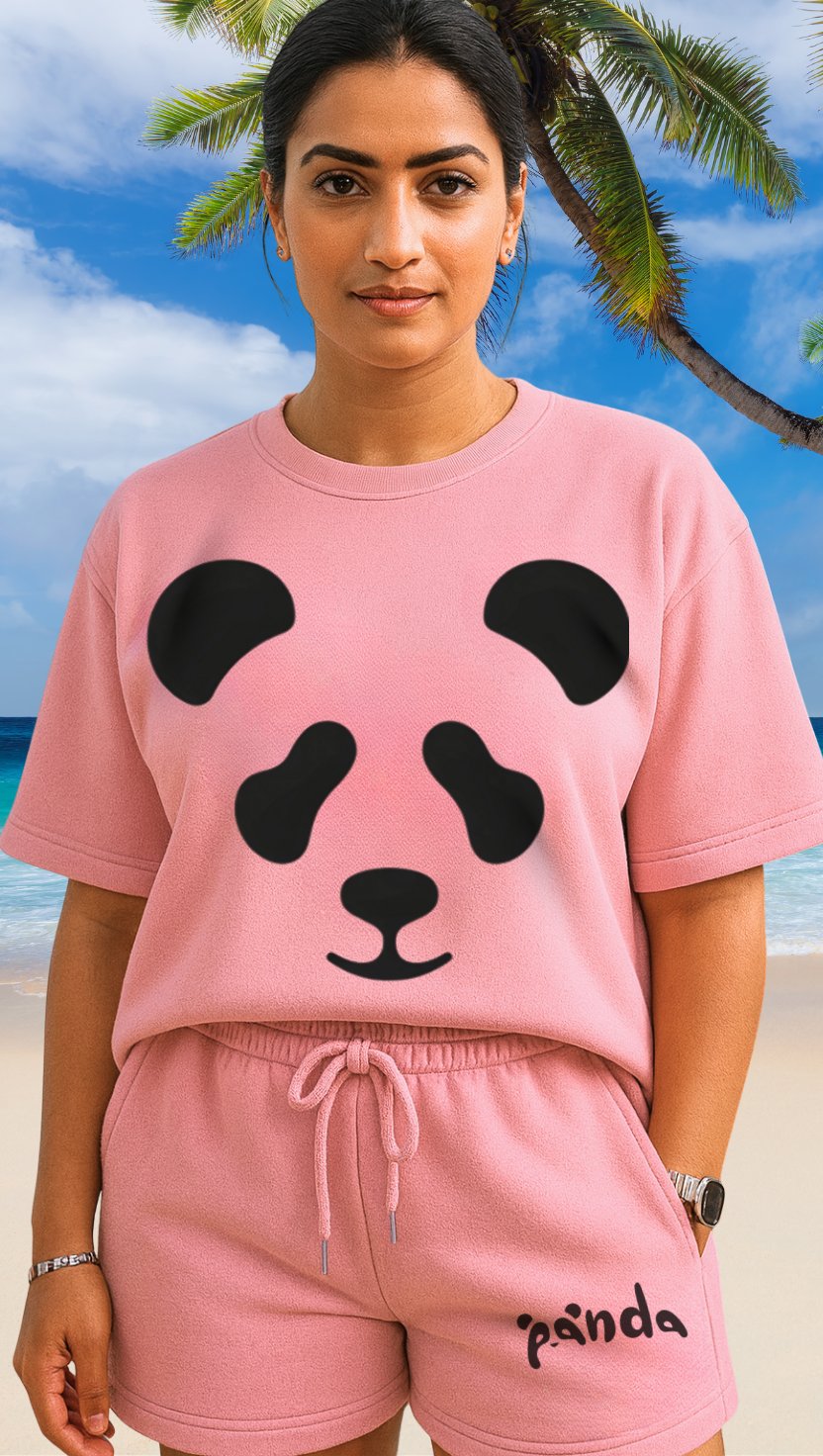 DripSquadx Unisex Premium French Terry Panda Coral Blush Co-ord Set