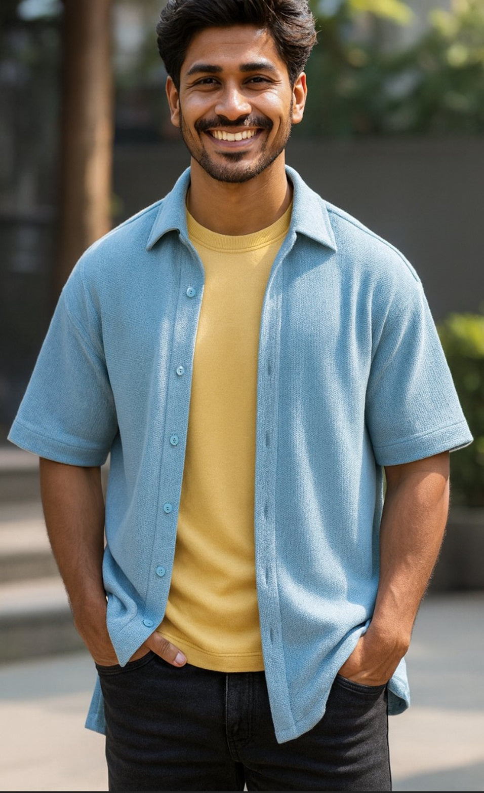 Unisex oversized Plain Knitted shirts Baby Blue 240 GSM Premium cotton | Dripsquadx