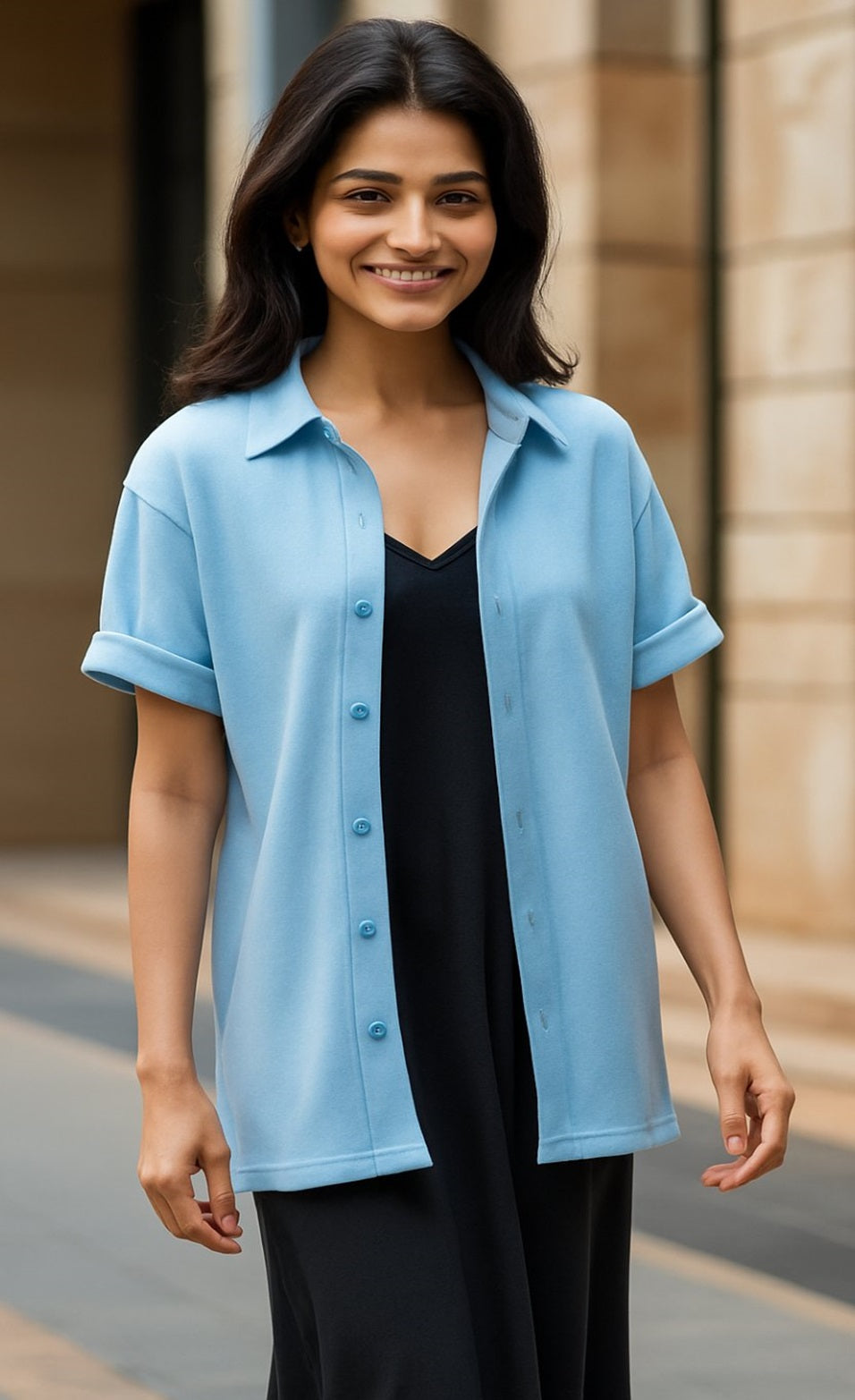 Unisex oversized Plain Knitted shirts Baby Blue 240 GSM Premium cotton | Dripsquadx