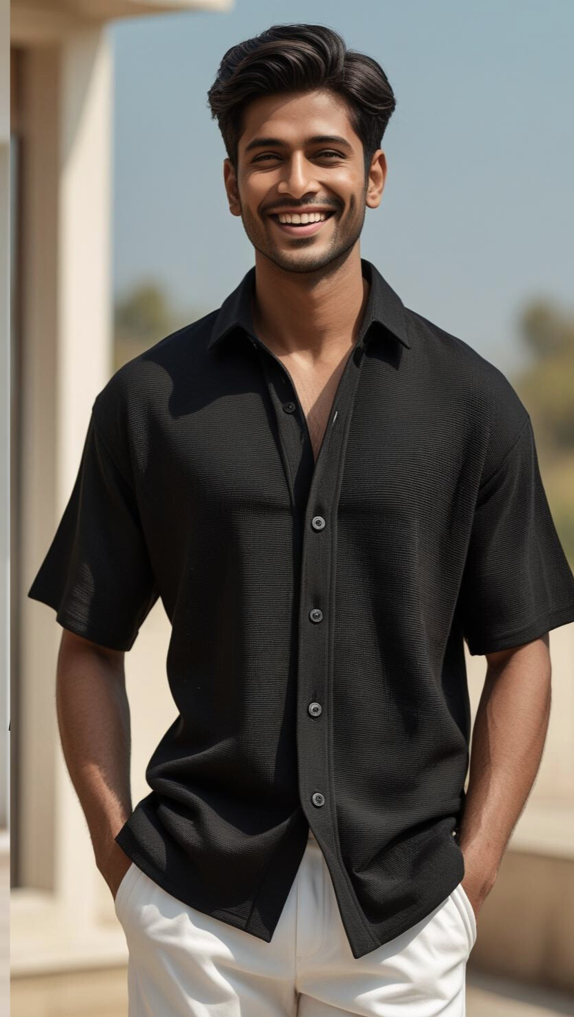 Unisex oversized Plain Knitted shirts Black 240 GSM Premium cotton | Dripsquadx