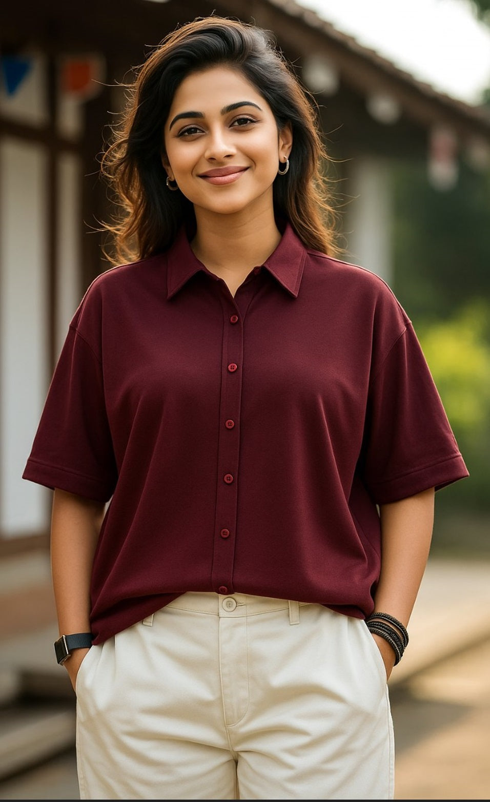 Unisex oversized Plain Knitted shirts Maroon 240 GSM Premium cotton | Dripsquadx