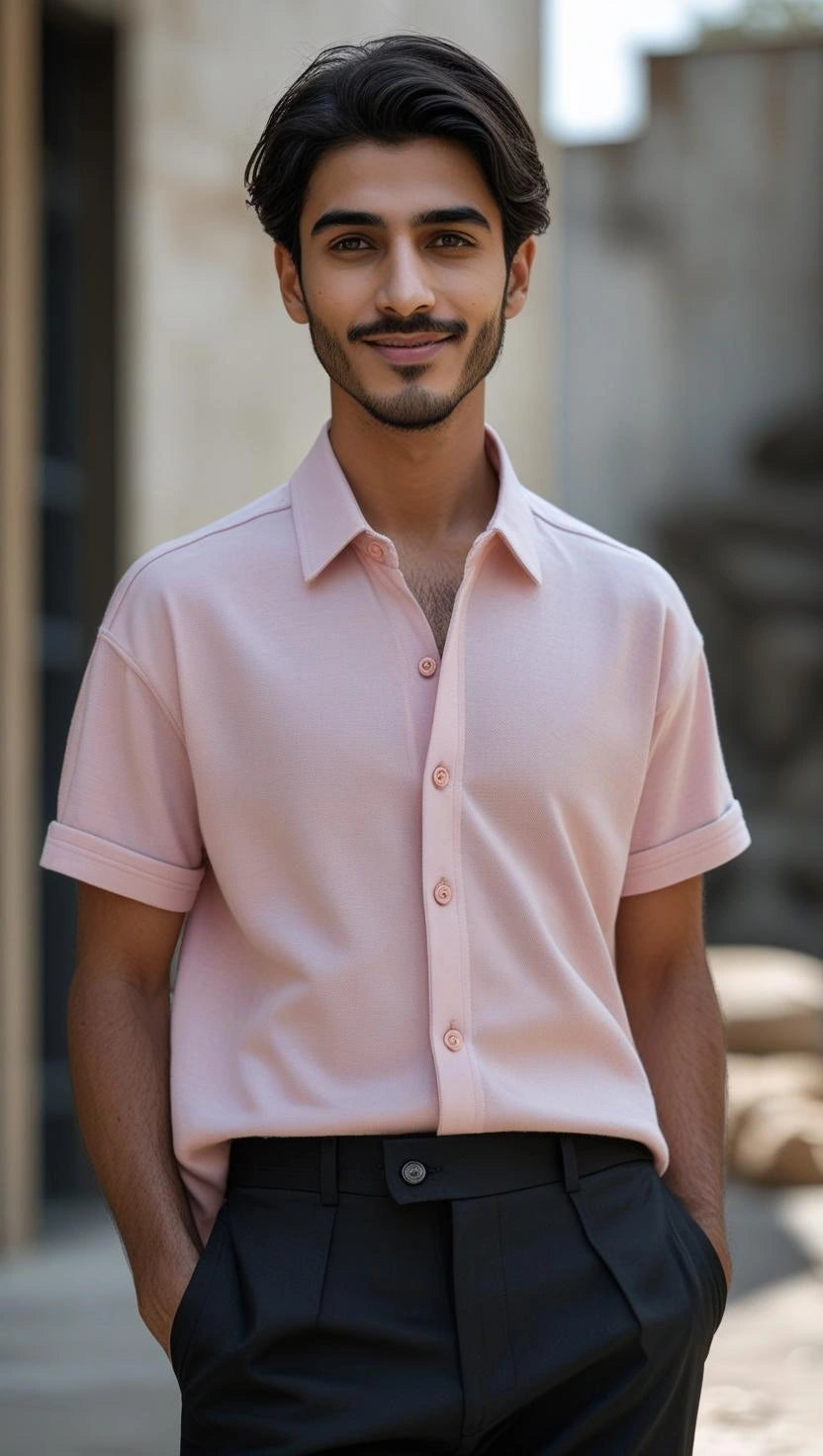 Unisex oversized Plain Knitted shirts Pink 240 GSM Premium cotton | Dripsquadx