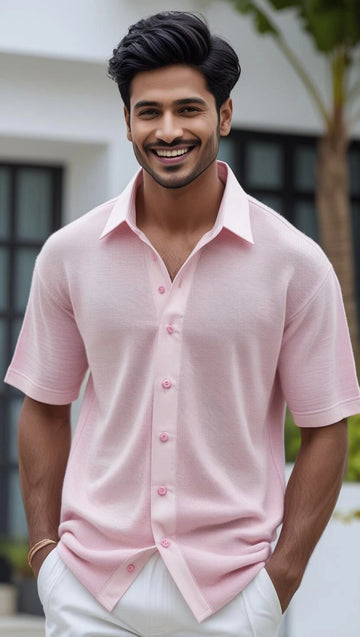 Unisex oversized Plain Knitted shirts Pink 240 GSM Premium cotton | Dripsquadx