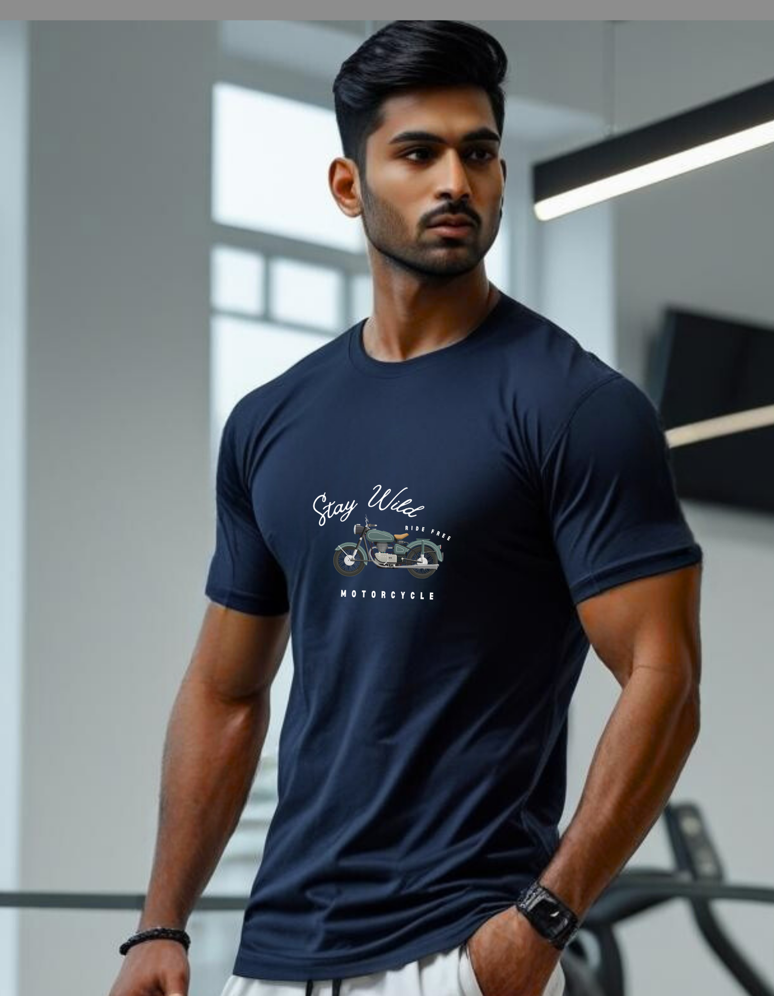 Cotton Stretch Stay Wild T-shirt Navy Blue Unisex Premium cotton | Dripsquadx