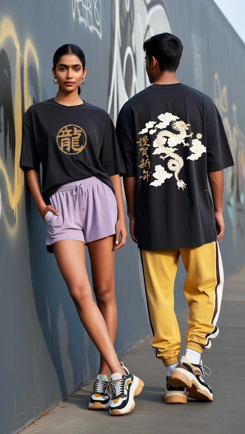 Drip SquadX Unisex Oversized Tshirt White Dragon