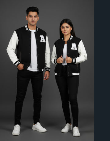 Unisex Letter A Varsity Jacket Black 320 GSM Premium cotton | Dripsquadx