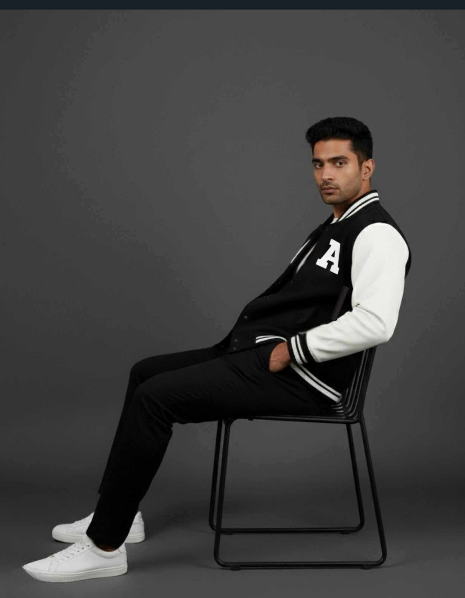 Unisex Letter A Varsity Jacket Black 320 GSM Premium cotton | Dripsquadx