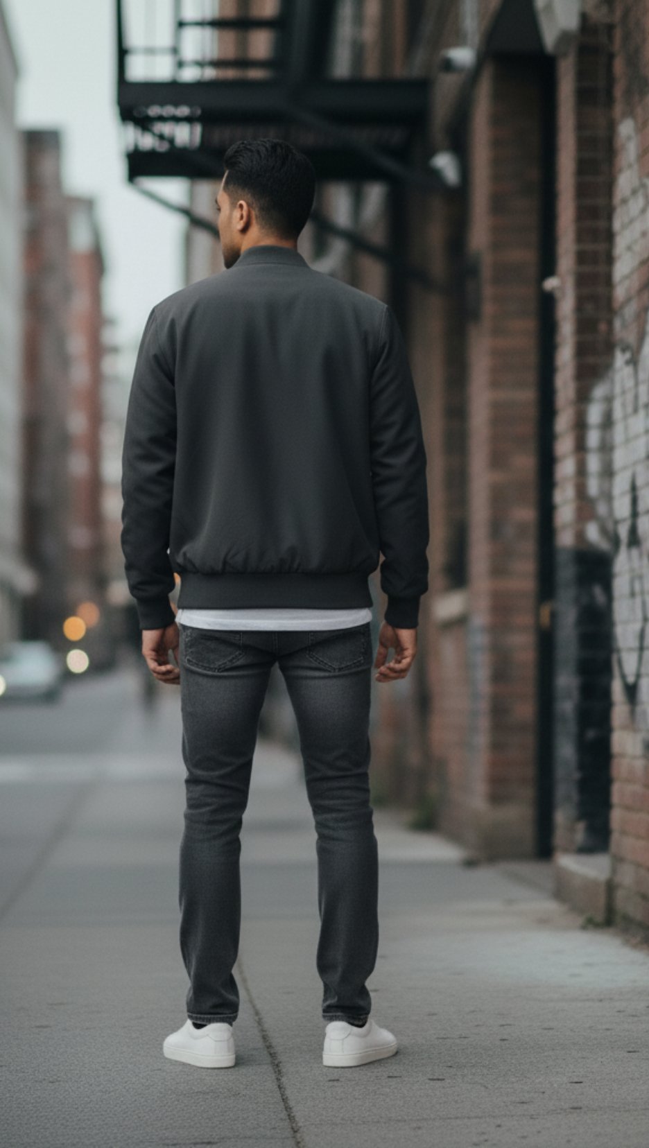 Back view of the Black Gorilla Esports Bomber Jacket (320 GSM). Regular fit  with ribbed cuffs and straight hem.