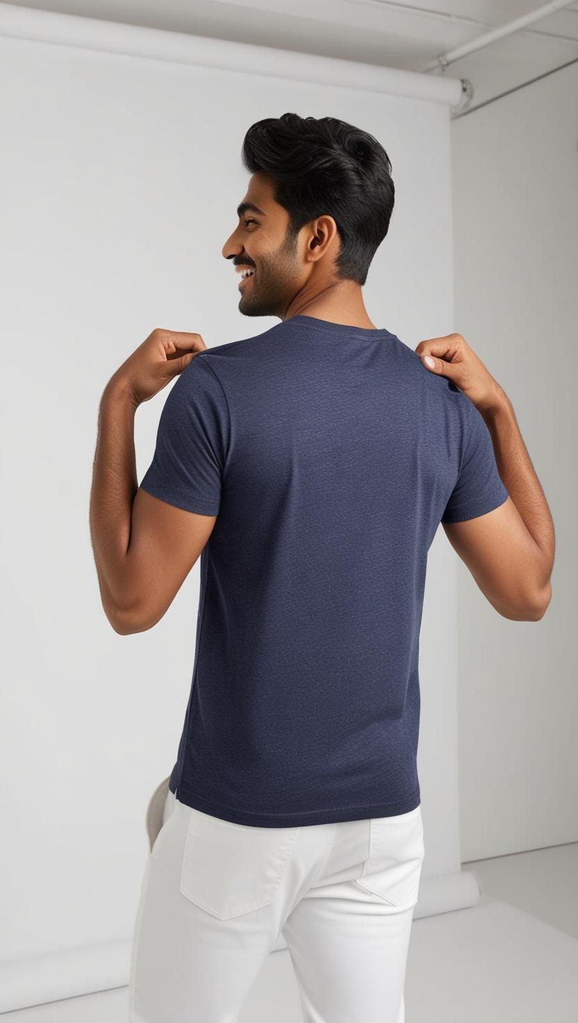 Navy Blue Melange Solid Tee | Eco Essential Drop – DripSquadX