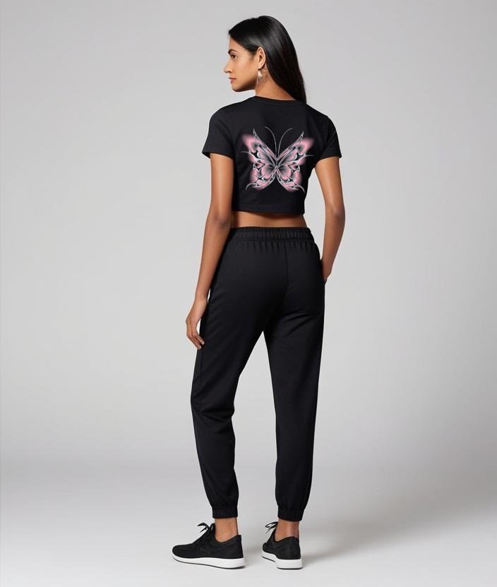 DripSquadx Unisex Cotton Crop Top Pink Heart Co-ord Set