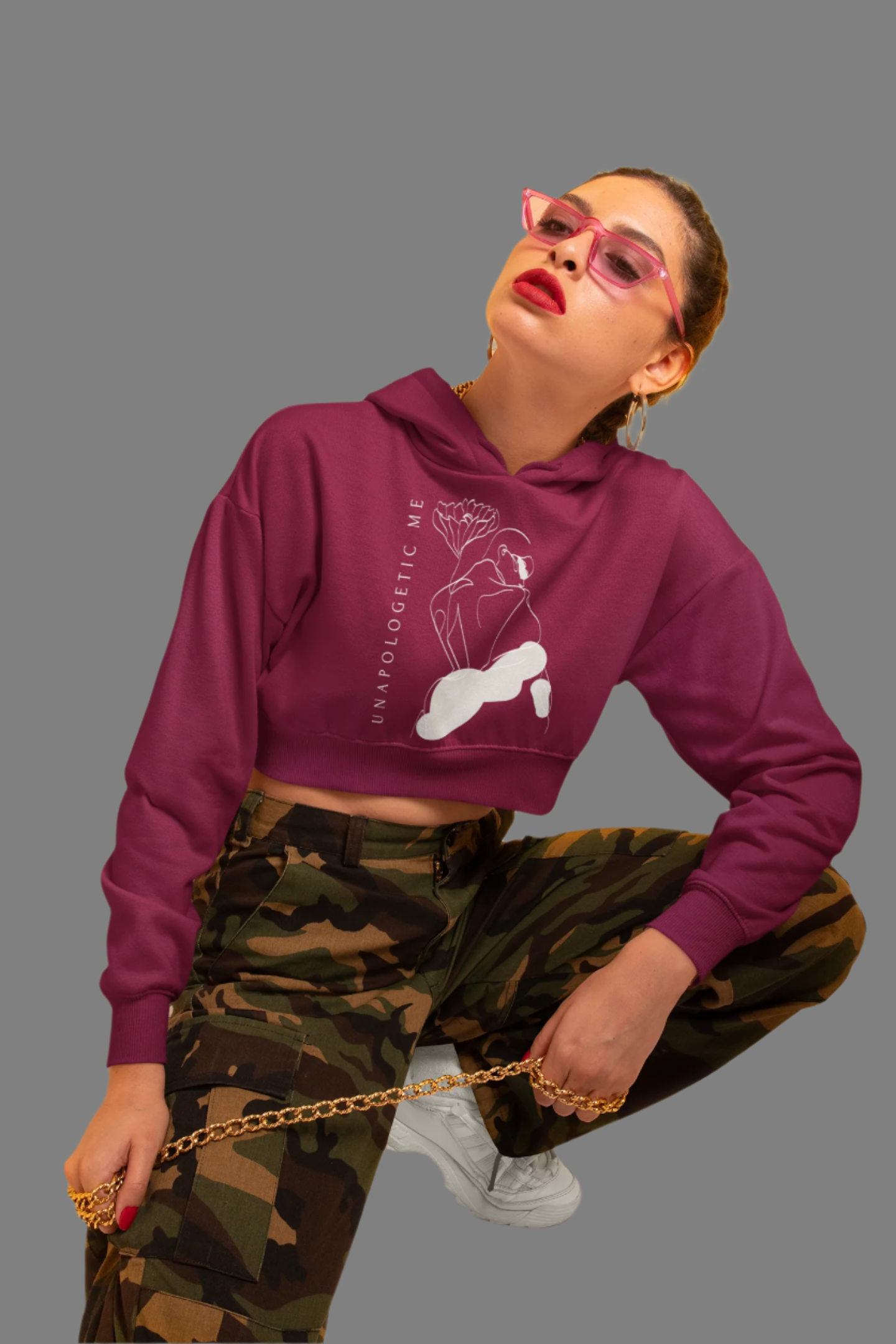 Regular Unapologetic Me Crop Hoodie Maroon N More 320 GSM Premium cotton | Dripsquadx