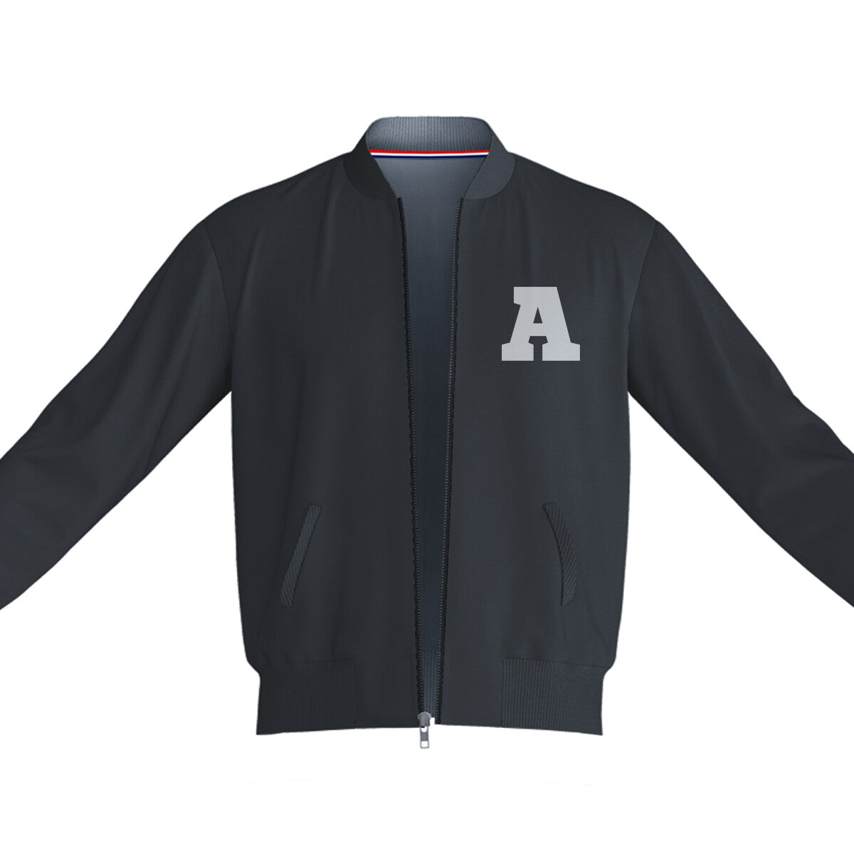 Unisex Letter A Bomber Jacket Black 240 GSM Premium cotton | Dripsquadx
