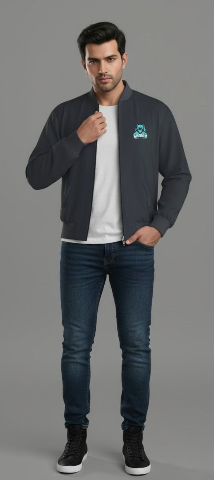 Unisex Gamer Esports Bomber Jacket Black 320 GSM Premium cotton | Dripsquadx