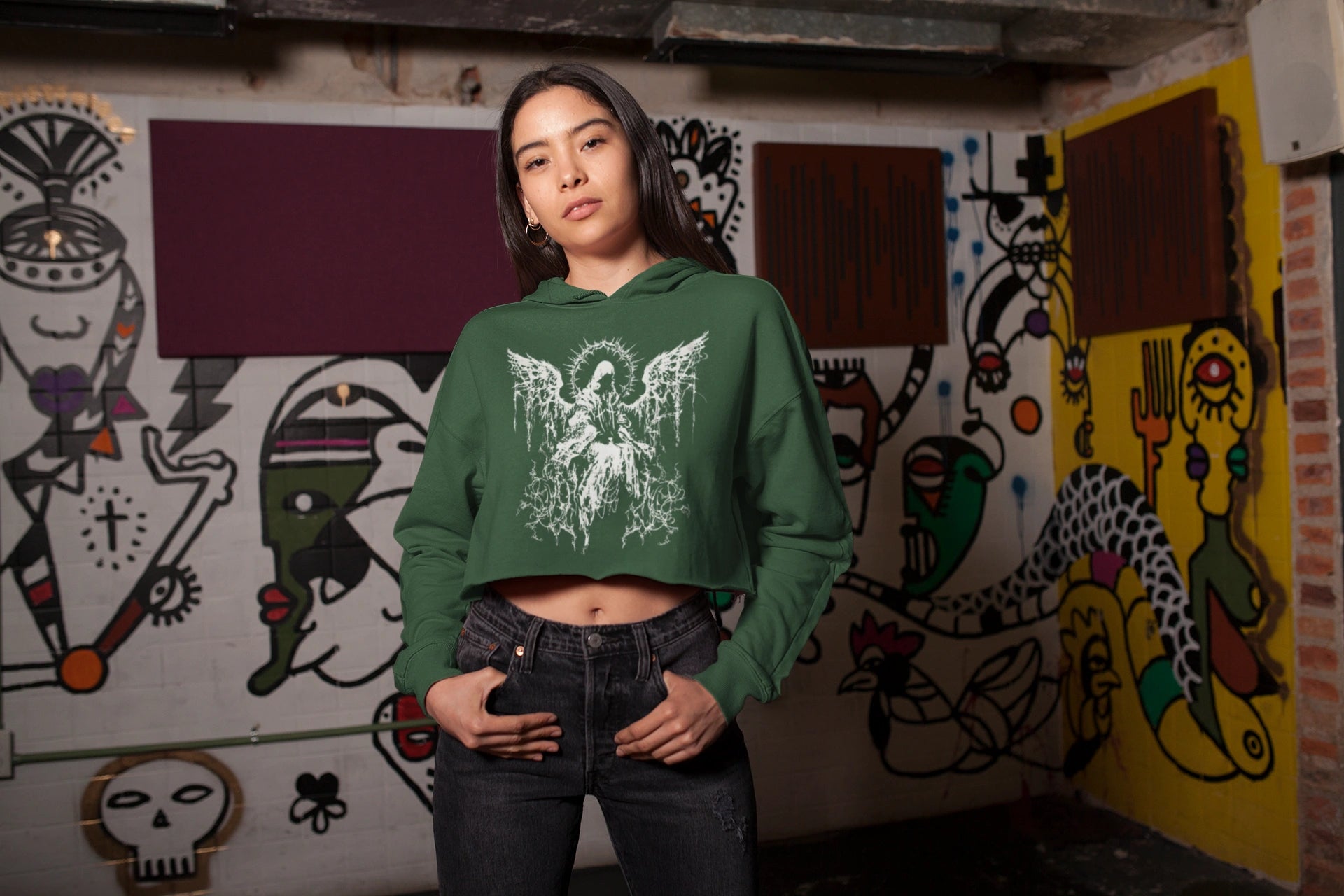 Regular Angel Crop Hoodie Black N More 320 GSM Premium cotton | Dripsquadx