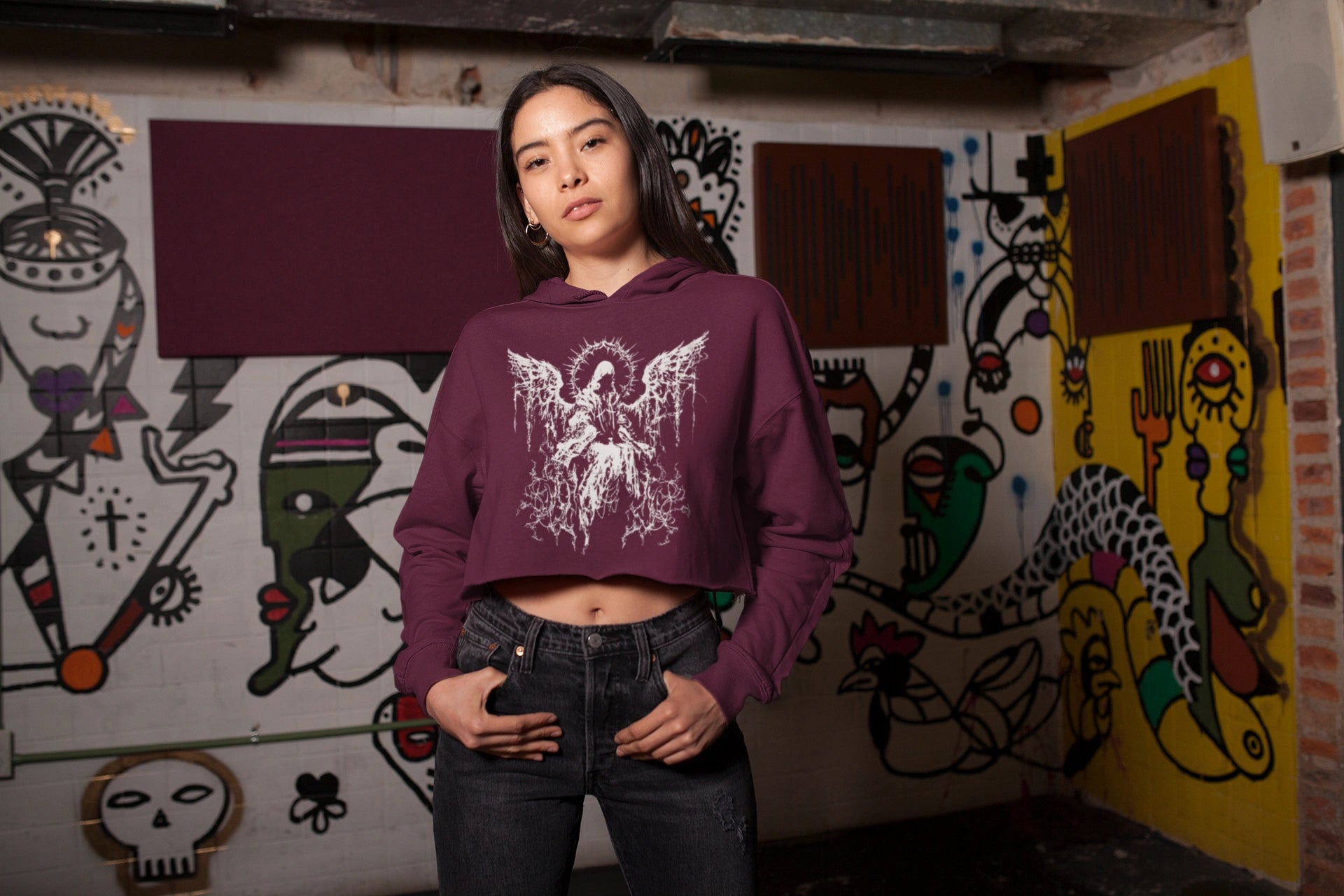 Regular Angel Crop Hoodie Black N More 320 GSM Premium cotton | Dripsquadx
