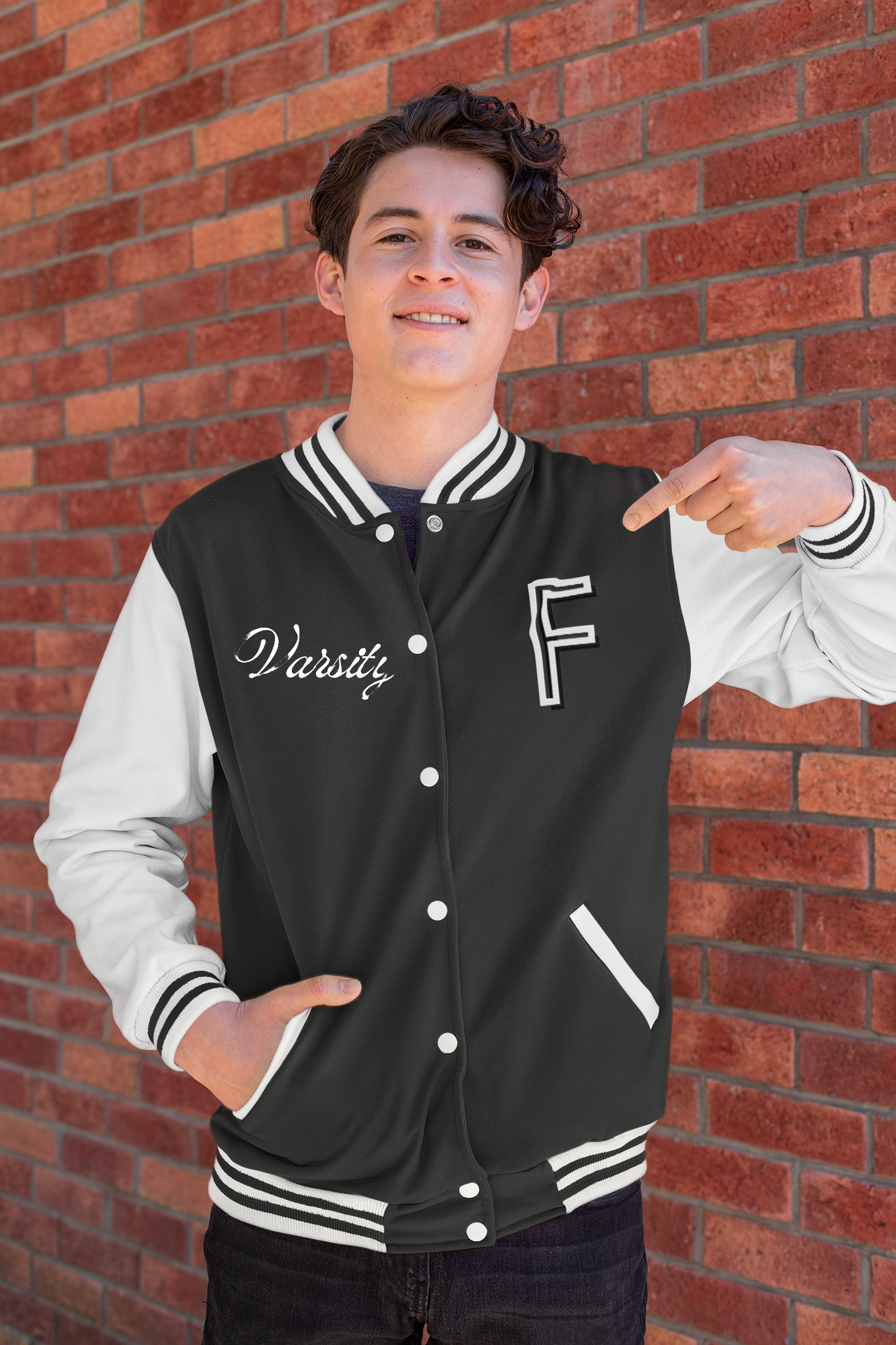 Unisex Letter F Varsity Jacket Black N Blue  300 GSM Premium cotton | Dripsquadx