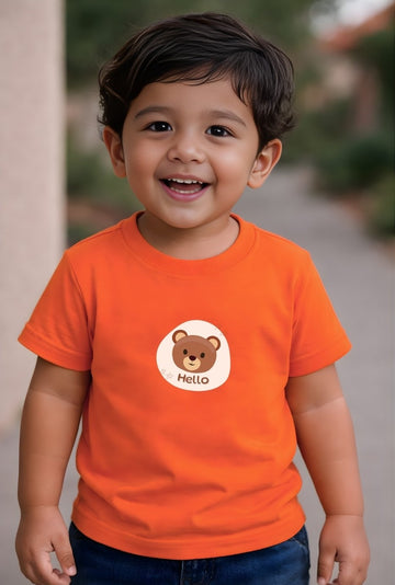 क्लियरेंस सेल - टॉडलर की हेलो टेडी प्रीमियम कॉटन टी-शर्ट