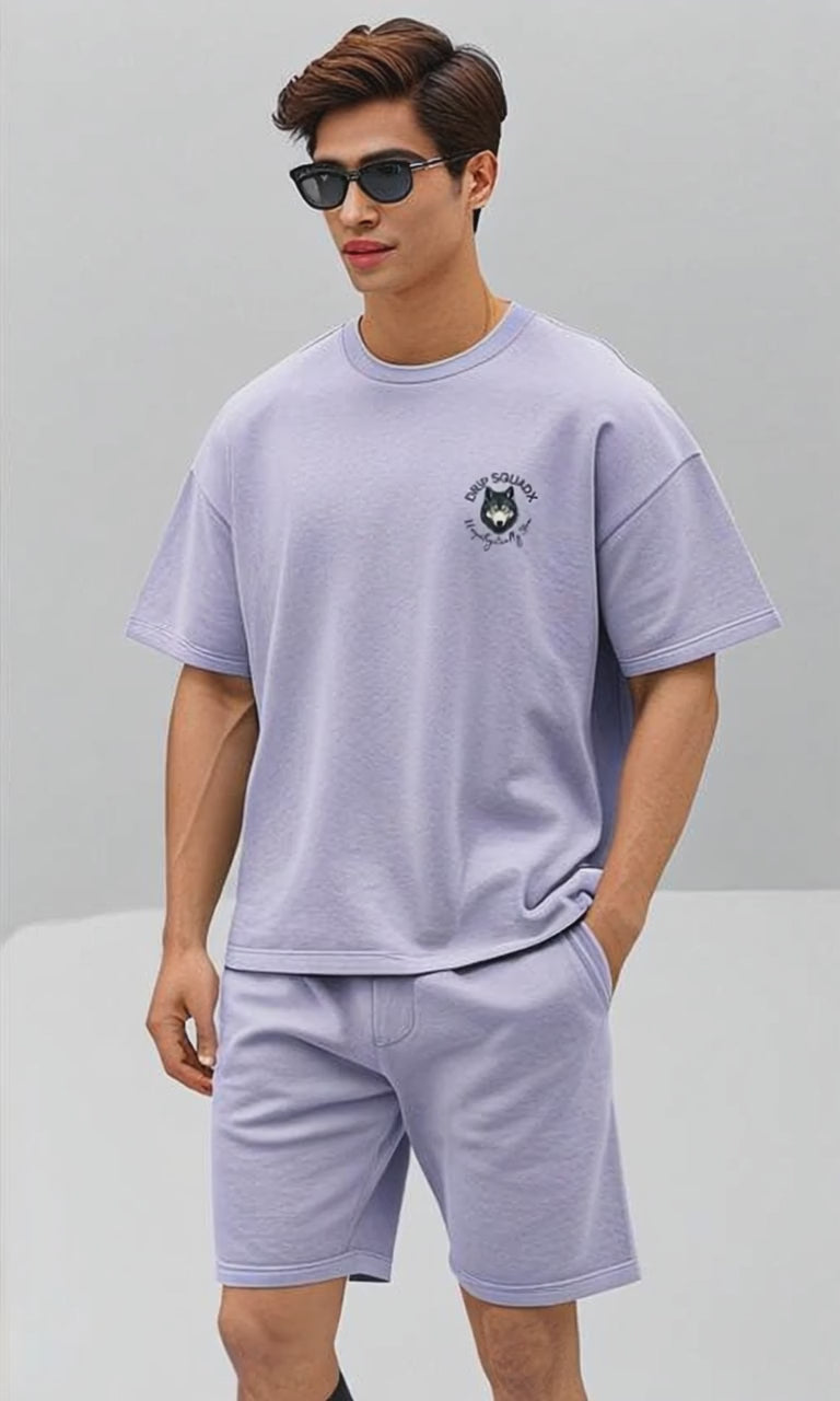 DripSquadx Unisex Premium  French Terry Embroidered  Lavender Co-ord Set – Comfort Meets Style on the Go!