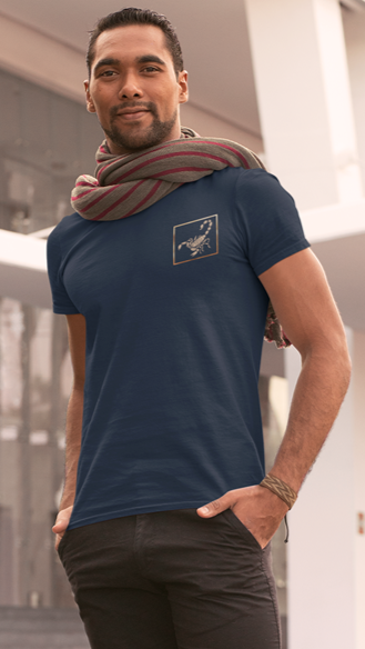 180 GSM Cotton Navy Blue Tshirt with Scorpion 