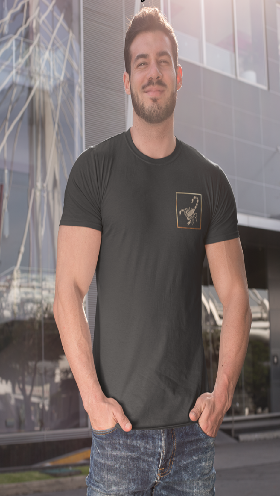 180 GSM Cotton Black coloured Tshirt with Scorpion Design