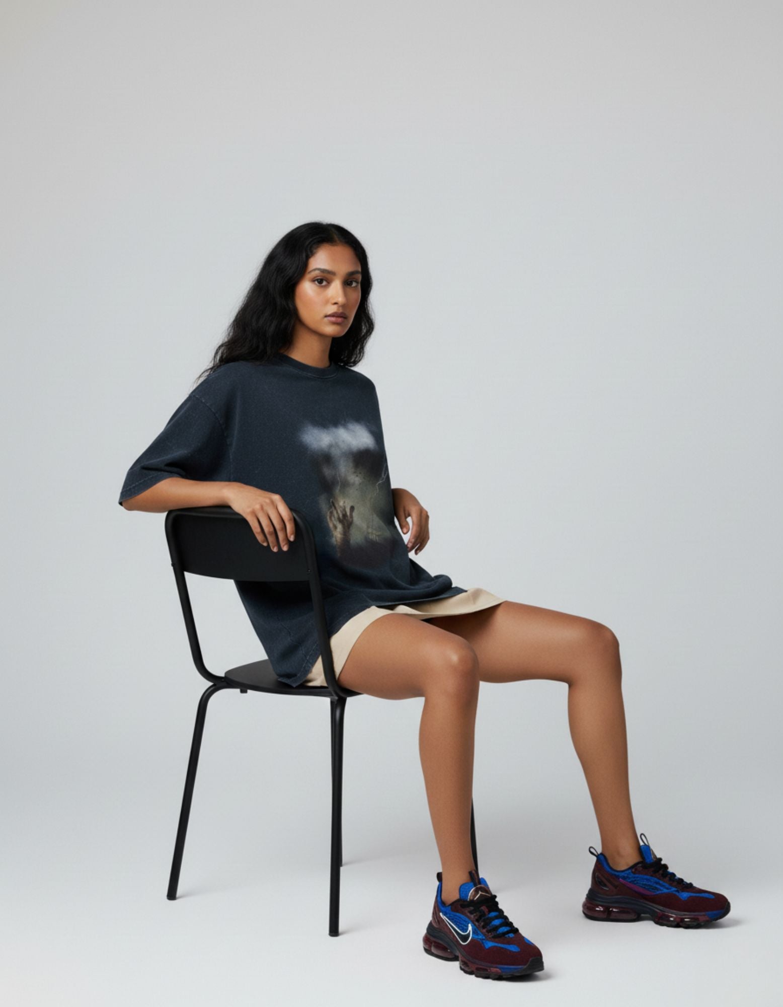 Unisex Cat In Storm Acid Washed Oversized Tee Navy Blue | Premium Cotton Tshirt | Premium Cotton