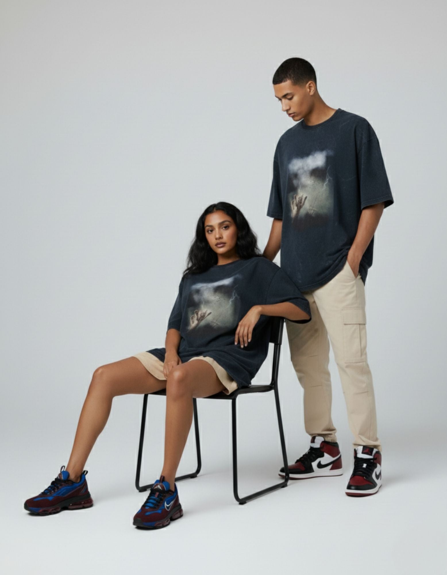 Unisex Cat In Storm Acid Washed Oversized Tee Navy Blue | Premium Cotton Tshirt | Premium Cotton